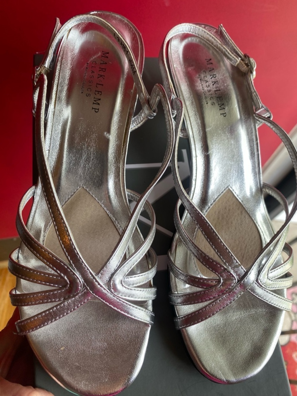 Mark & Lemp All Leather Silver Strappy Women’s Sandals 8 1/2 Medium